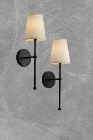 (2 Stück) Pars Single Black Sconce (mit cremefarbenem Lampenschirm) - 2