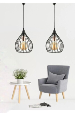 2 Stück Pear Trend Schwarz Pendelleuchte Wohnzimmer Küche Badezimmer Schlafzimmer Kinderzimmer Eingang Kronleuchter 2siyahD2 - 1