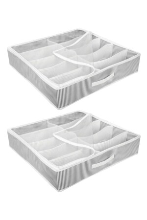 2 Stück – Schuh-Organizer – Schuh-Aufbewahrungstasche mit 10 Fächern, 58 x 58 x 12 cm – gestreift, Modell 9570-2 - 4