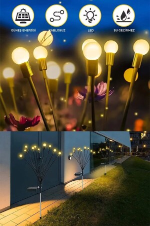 2 Stück solarbetriebene Glühwürmchen-Blumenlampe mit 6 LEDs und 12 LED-Lichtern - 3