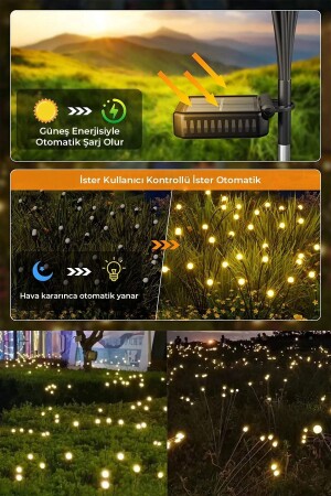 2 Stück solarbetriebene Glühwürmchen-Blumenlampe mit 6 LEDs und 12 LED-Lichtern - 5