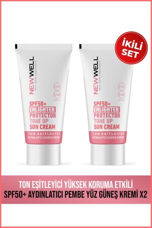 2 Stück Tone Equalizing High Protection Effective SPF50+ Brightening Pink Face Sun Cream 50 ML - 2