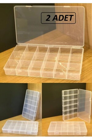 2 Stück transparente Schmuckschatulle mit 18 Fächern, Juwelier-Verschluss, Ring-Aufbewahrungsbox, Fischer-Materialbox - 1