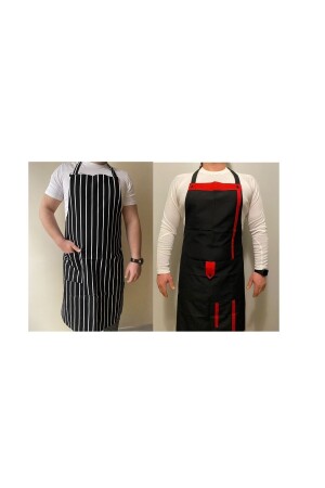 2 Stück verschiedene Modelle Schürze Küche Kellner Koch Chef Service Küchenschürze Neckholder mit Tasche Unisex UT505 - 1