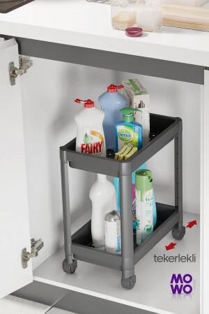 2-stufiges Organizer-Regal mit Rollen, Grau – Badezimmerschrank – Küchentheke und unter der Spüle – Spülmittelhalter - 1