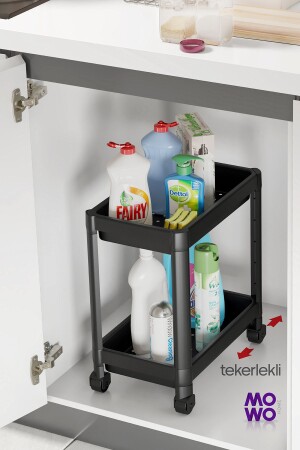 2-stufiges Organizer-Regal mit Rollen, Schwarz – Badezimmerschrank – Küchentheke und unter der Spüle – Spülmittelhalter - 1