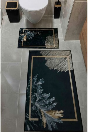 ملون من الذهب من الذهب التفصيليات السوداء حمام المياه المرحاض مجموعة من 2 مع قاعدة غير المنزلق - Süngersan