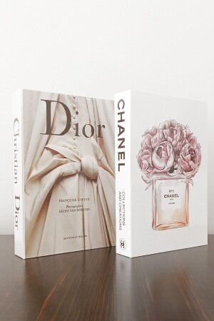 2-teilige dekorative Box im Buch-Look mit Dior-Hochzeitskleid und Chanel-Parfüm - Baycazip