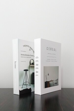 2-teilige dekorative Box im Buch-Look mit monochromem Home- und Cereal-White-Motiv - 3