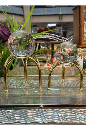 2-teilige Kristallkugel, 3 Fuß, goldfarben. 2 Stück, goldene 3-Fuß-Kristallkugel - Metalay