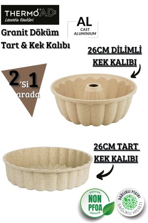 2-teilige Kuchenform aus Aluminiumguss (Nerz), 26 cm, eng geschnitten, Mitgift-Set, Granit - 1