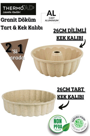 2-teilige Kuchenform aus Aluminiumguss (Nerz), 26 cm, eng geschnitten, Mitgift-Set, Granit - 2