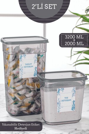 2-teilige rechteckige Clov-Aufbewahrungsbox für Pulver und Reinigungsmitteltabletten mit Etikett – Badezimmer-Organizer, 2 bis 3,2 Liter MCH-898 - 1