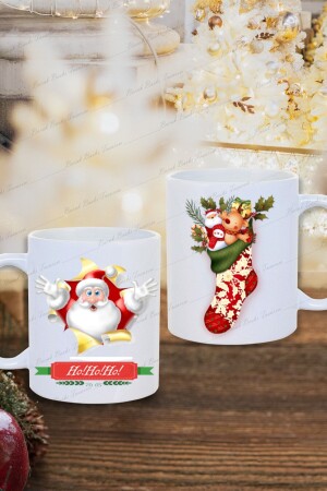 2-teilige Tasse mit Aufdruck „Weihnachten, Neujahr, Weihnachtsmann und Weihnachtsstrumpf“, bedruckt – Weihnachten – Weihnachtsgeschenk BRK054 - 1