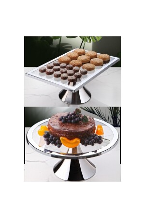 2-teiliger luxuriöser silberfarbener Präsentationsständer für Kuchen und Gebäck mit rechteckigem und rundem Fuß, Mitgifthalter 2liyuvdikdpasta - 1