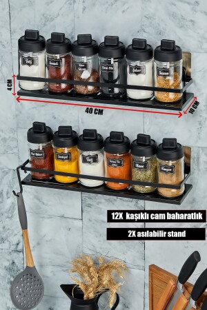 2-teiliges Gewürzdosen-Set mit Metallkleber für die Küche, 12-teilig (40 cm x 10 cm) VG-970 - 5
