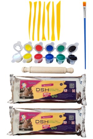 2-teiliges Keramik-Starter-Set, 6–7 Gläser, 2 Stück 1000 g Tonteig und 6-teiliges Big-Point-Set mit Farbe, Pinsel und Rolle - 2