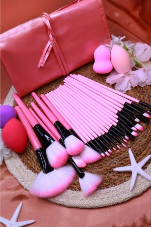 2-teiliges Make-up-Pinsel-Set, 24-teiliges rosafarbenes Lederbeutel-Pinsel-Set + 4-teiliges Birnenschwamm-Set TYC00214505729 - 1