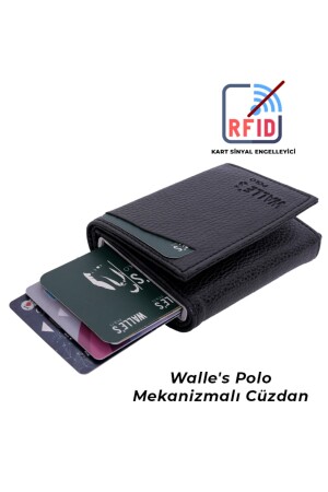 2-teiliges Schwarz-Creme-Set für Herren und Damen, Leder-Geldbörse mit automatischem Mechanismus und Papiergeldfach – Kartenhalter cym5 - 3