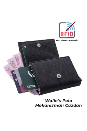 2-teiliges Schwarz-Creme-Set für Herren und Damen, Leder-Geldbörse mit automatischem Mechanismus und Papiergeldfach – Kartenhalter cym5 - 5
