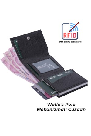 2-teiliges schwarz-cremefarbenes Set aus Lederbrieftasche für Herren und Damen mit automatischem Mechanismus und Papiergeldfach – Kartenhalter cym5 - 3