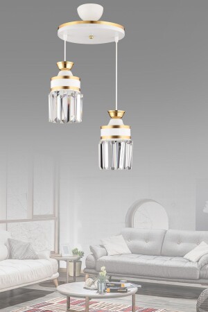 م.ن.ز-نايروبي - مصباح معلق أبيض ذو قطعة 2 مع حجر البلور والسطح الأصفر أسطوانة فاخرة الشنابل TYC - Kraliçe