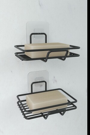 مجموعة من 2 أطباق صابون حمام مطبخ مخزن معدني صلب أطباق صابون سوداء - Zabata