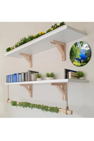 رف جدار أزياء بيضاء من الخشب من الخشب معلقة بالحبل عمق 20 سم 2 قطعة 00003 - LIUWA