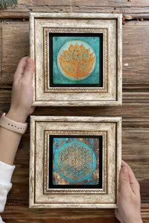 صبغة جدارية من حجر مقبض عليها 20 × 20 سم مجموعة من 2 (1090-1077) اللوتس، زهرة الحياة - Oscar Stone Decor