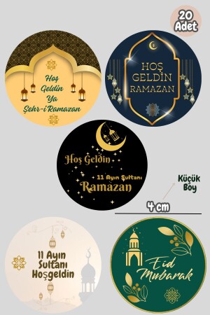 20 Adet Hediye Kutusu Etiketi Hoş geldin Ramazan Temalı Etiket Yuvarlak Sticker 4 cm - 1