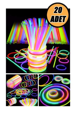20 Adet Parti Eğlence Doğum Günü Parlayan Fosforlu Neon Renkli Eklenebilen Çubuklar - Herfie