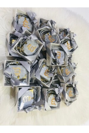 20 li hediyelik mevlidlik dağıtmalık mini kuranıkerim ve tesbih setimiz gri renk - Classy