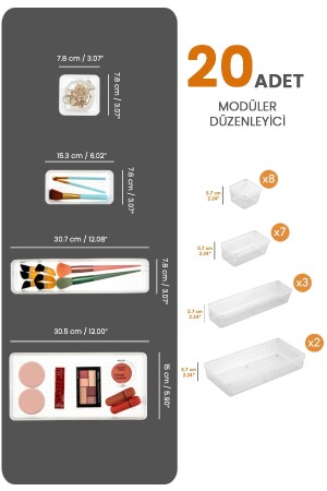 20 Parça Dolap İçi Düzenleyici - Mutfak Çekmece İçi Kaşıklık Kozmetik Organizer Şeffaf - 4