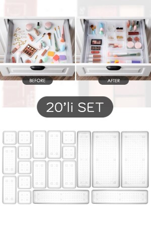 20-teiliger Schrank-Organizer – Küchenschublade, Besteck, Kosmetik-Organizer, transparent - 2