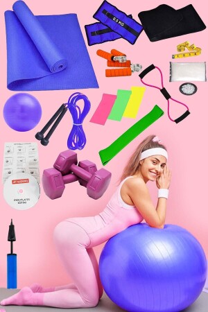 20-teiliges Pilates-Set für zu Hause, komplette Platten, Aerobic-Matte, Ballhantel, 3-teiliges Gymnastik-Gummiband (blau) 20liSET- - 1