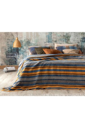 منز القماش المزدوج القماش المزدوج 200 × 220 سم خردل - أزرق 10033028 - English Home