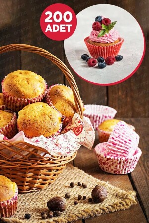 200 Adet Muffin Kek Kalıbı & Kek Kapsülü Cupcake Muffin Kağıdı 200'lü Renkli Kalıp - 3