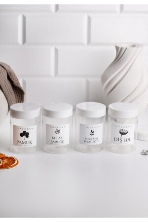 كوبون مكنسة من القطن الشفاف - قطن مكياج - فلوس أسنان وعاء مع علامة 200 مل - Lalezen Home