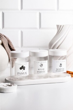 كوبون مكنسة من القطن الشفافة مع القائمة البيضاء الطويلة - القطن - وعاء من القطن المكياج مع علامة 200 مل - Lalezen Home