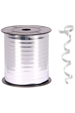 200 Metre Parlak Gümüş Renkli Metalik Şerit Gri Rafya 8 Mm Balon Ipi Plastik Balon Süsleme Kurdelesi - Huzur Party Store