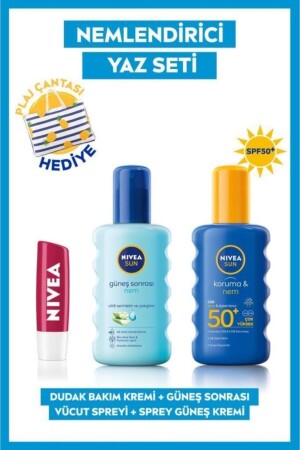 مجموعة من واقي الشمس من الشمس، كريم الشمس 200 مل، بعد رش الشمس، كريم رعاية الشفاه - NIVEA