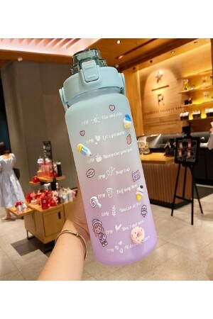 2000 ml motivierende Wasserflasche aus Tritan, für Fitnessstudio, Bpa-frei, 3D-Aufkleber, Geschenk - 1