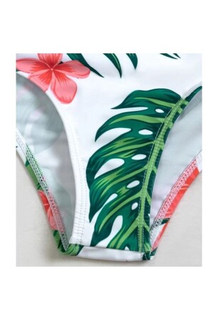 2023 Seri Şık Havuz Başı Plaj Seti Deniz 3 Lü Set Medium Çiçekli Bikini Set Yeşil Çiçek - 1