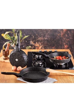 منز-فيفا الصبغ 20-24-28 3-قطعة غرانيت پان مجموعة سوداء TAC-3672UMUT - Taç