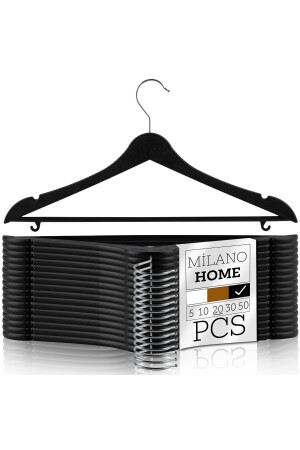 مظهر من الخشب من النطاق من الناتج البلاستيكي الملابس السوداء الملابس المعلقة القميص المعلقة الجبل المعلقة الجبل 20pcs - Milano Home