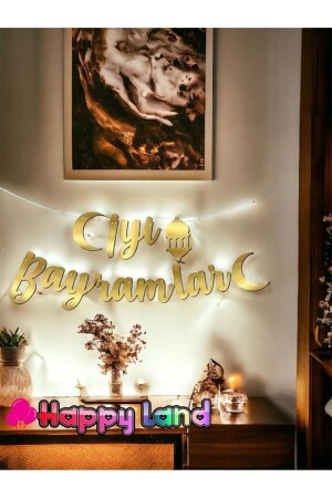 منز - عيد ميلاد سعيد مكتوب خط الخط الذهبية اللون 20x210 سم رمضان عيد الأضحى الخطوط - Happyland
