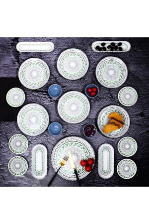 21 Parça Kahvaltı Takımı Çini Yeşil Siyah Set-503 87-2515 - Kosova