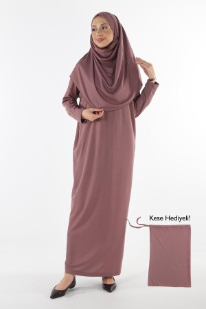 2133_tek Parça Kaymaz Başörtülü Namaz Tesettür Elbise - Plistre