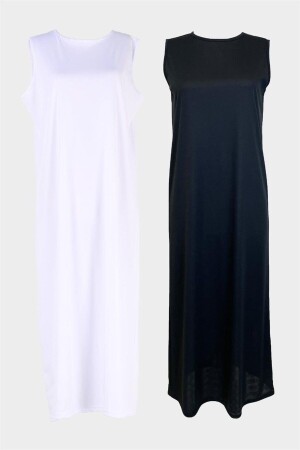 2134_siyah-beyaz 2'li Paket Kolsuz Elbise Astarı Içlik Jüpon - 1