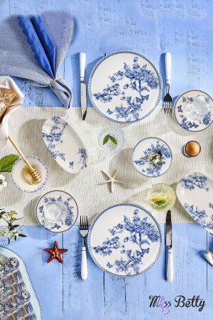 م.ن.ز-22 قطعة لازرق الحياة الإفطار مجموعة 6 أشخاص الفورسلين الإفطار الجديد11 - Miss Betty